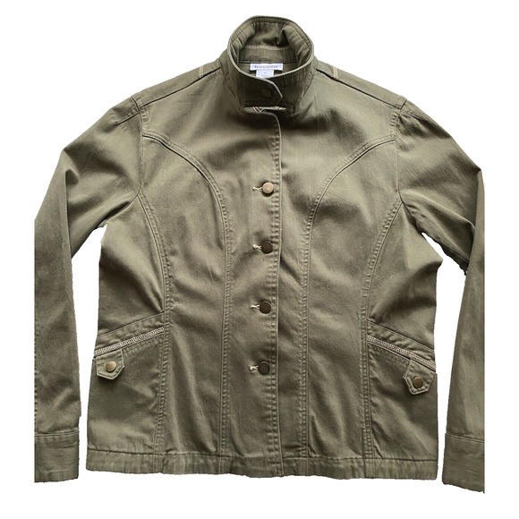 Travel Smith Canvas Jacket Womens Medium Green Cotton Cargo Utility Jacket - Picture 6 of 16